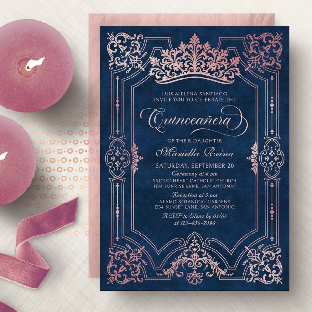 Invitación Tiara Elegante Quinceanera de la Corona Rosa (Subido por el creador)