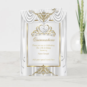 Invitación Tiara Elite Quinceañera Seda Blanca Perla Dorada