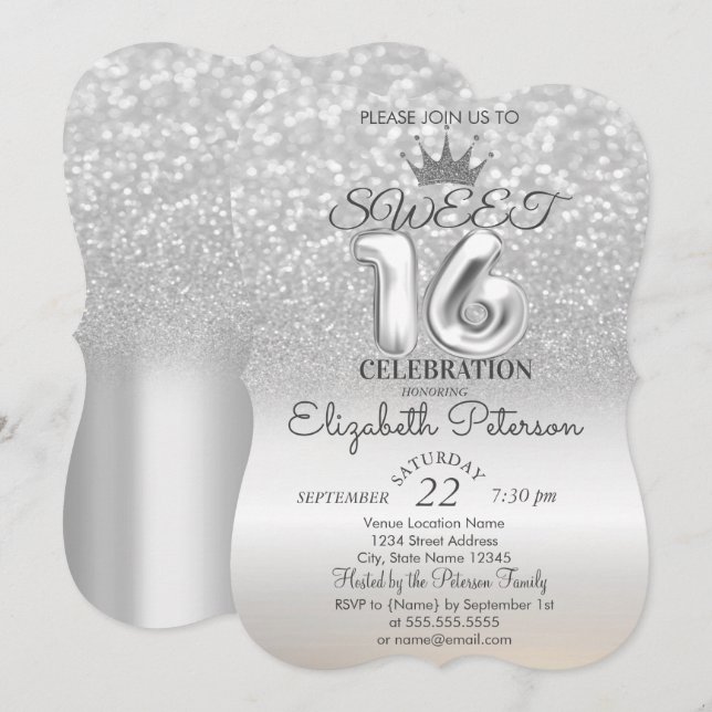 Invitación Tiara, Fiesta de Bokeh Ombre dulce 16 Purpurinas (Anverso / Reverso)