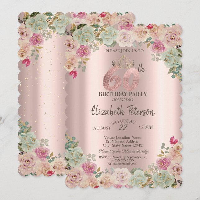 Invitación Tiara, Fiesta de cumpleaños número 60 de la floral (Anverso / Reverso)