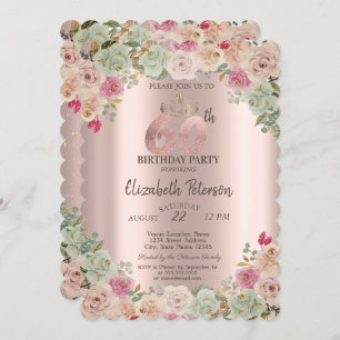 Invitación Tiara, Fiesta de cumpleaños número 60 de la floral