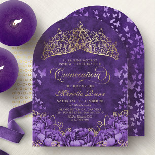 Invitación Tiara Floral de Lavanda Morada Quinceañera