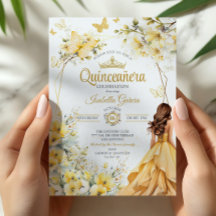 Tiara floral de mariposas doradas amarillas Quince