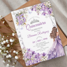 Tiara Floral de Plata Lavanda Quinceañera