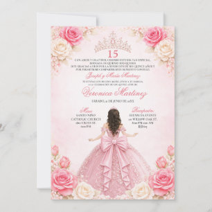 Invitación Tiara floral de Quinceañera Princesa Rosa