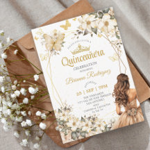 Tiara Floral Dorada Beige Mariposa Quinceañera 