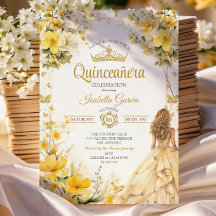 Tiara Floral Mariposas Amarillo Dorado Quinceañera