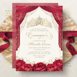 Invitación Tiara Floral Rojo Moderno Quinceanera