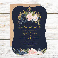 Tiara Floral Rosa Navy Quinceañera