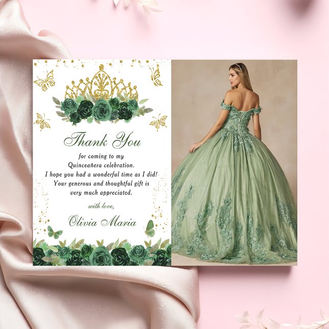 Invitación Tiara floral verde esmeralda mariposa Quinceanera (Subido por el creador)