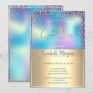 Invitación Tiara holográfica dorada Chic,Quinceañera Diamante