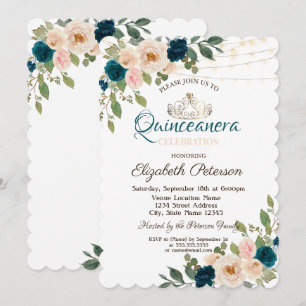 Invitación Tiara,Luces de Cadena Flores Quinceañera