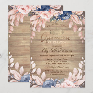 Invitación Tiara, Luces de Cadenas, Flores Azules Madera Quin