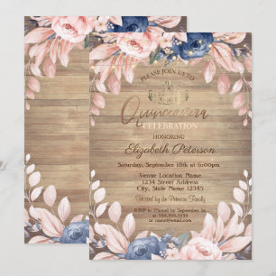 Invitación Tiara, Luces de Cadenas, Flores Azules Madera Quin