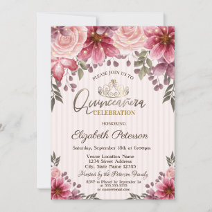 Invitación Tiara, Luces de Cadenas Flores Rayadas Quinceañera