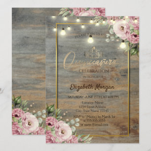 Invitación Tiara, Luces, Marco de Madera Dorado, Flores Quinc