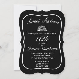 Invitación Tiara Minimalista moderno negro dulce 16