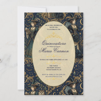 Invitación Tiara mística de Dark Academia para Quinceañera