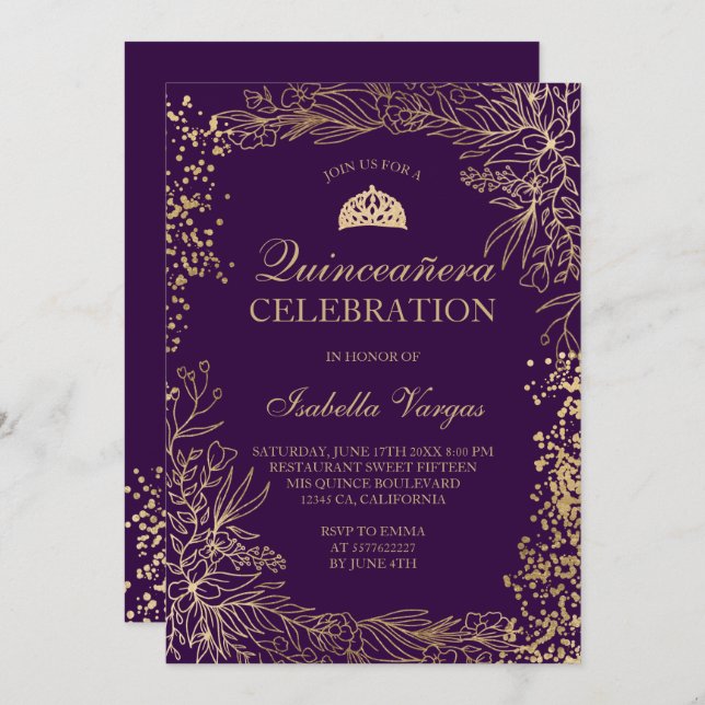 Invitación Tíara moda Quinceañera (Anverso / Reverso)
