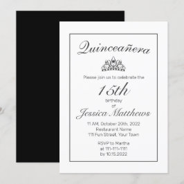Invitación Tiara moderna Minimalista blanca Quinceañera