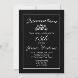 Invitación Tiara moderna Minimalista blanca Quinceañera