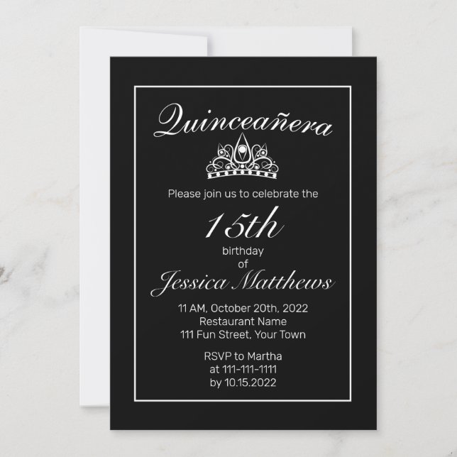 Invitación Tiara moderna Minimalista blanca Quinceañera (Anverso)