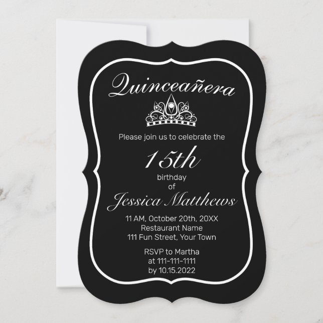 Invitación Tiara moderna Minimalista blanca Quinceañera (Anverso)