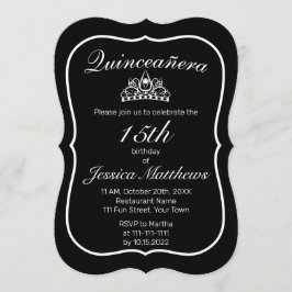 Invitación Tiara moderna Minimalista blanca Quinceañera