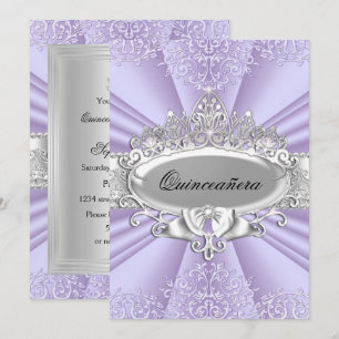Invitación Tiara Morada y Quinceañera de Damasco de Tamaño Pe