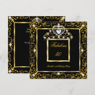 Invitación Tiara Negra de Oro para Cumpleaños de 50 Fantástic