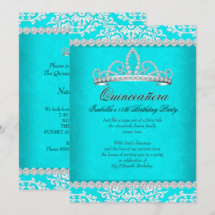 Invitación Tiara para Fiesta de Quinceañera Aqua Verde Esmera