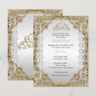 Invitación Tiara Perla Oro Blanco Encaje Damasco Fiesta de Cu