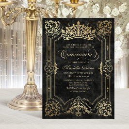 Invitación Tiara Princess Black Fairytale Photo Quinceanera