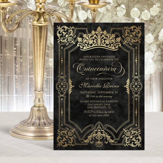 Invitación Tiara Princess Black Fairytale Photo Quinceanera (Subido por el creador)