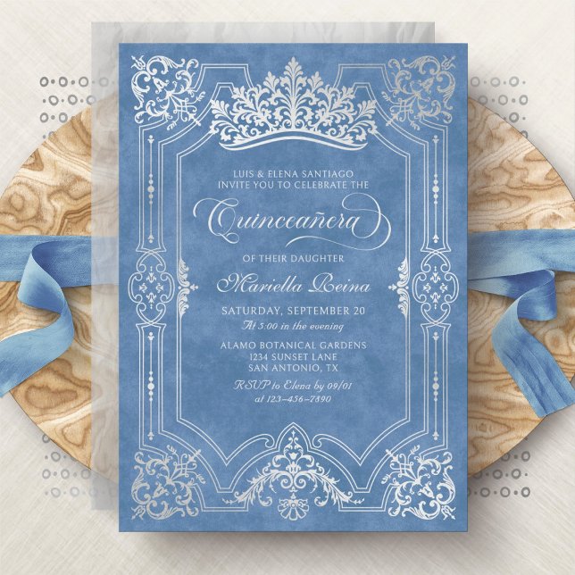 Invitación Tiara Princess Blue Fairytale Photo Quinceanera (Subido por el creador)