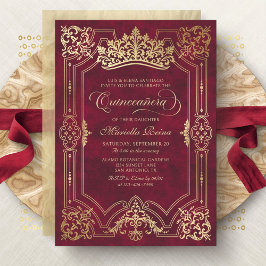 Invitación Tiara Princess Red Fairytale Photo Quinceanera
