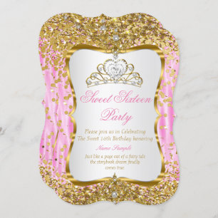 Invitación Tiara Princess Sweet 16 Invite blanca de oro rosad