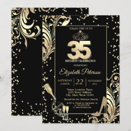 Invitación Tiara Purpurina Heels Diamonds Swirls 35 cumpleaño