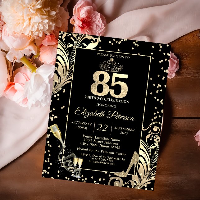 Invitación Tiara Purpurina Heels Diamonds Swirls 50 cumpleaño (Subido por el creador)
