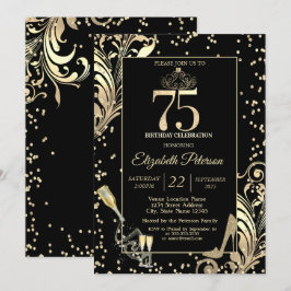 Invitación Tiara Purpurina Heels Diamonds Swirls 75 cumpleaño