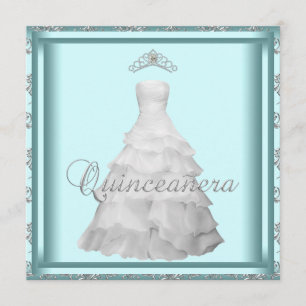 Invitación Tiara Quinceanera blanco azul verde azulado del