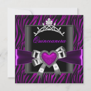 Invitación Tiara Quinceañera de cebra púrpura Fiesta de cumpl