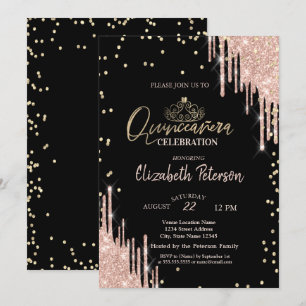 Invitación Tiara, Quinceañera de diamantes que brillan y gota