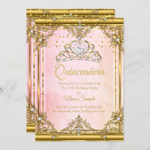Invitación Tiara Quinceanera Invite a la Perla Blanca de Oro 