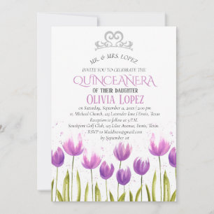 Invitación Tiara Quinceañera moderna Lavanda púrpura Cumpleañ