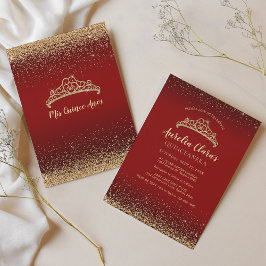 Invitación Tiara Quinceanera, Purpurina del Oro Rojo, esparci