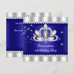 Invitación Tiara Real Azul QUINCEANERA 15 Cumpleaños Plata