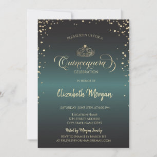 Invitación Tiara Real de Oro, Diamantes Quinceañera Verde