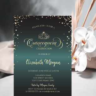 Invitación Tiara Real de Oro, Diamantes Quinceañera Verde