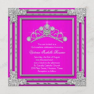 Invitación Tiara Rosa Caliente Dulces 15 Quinceañera